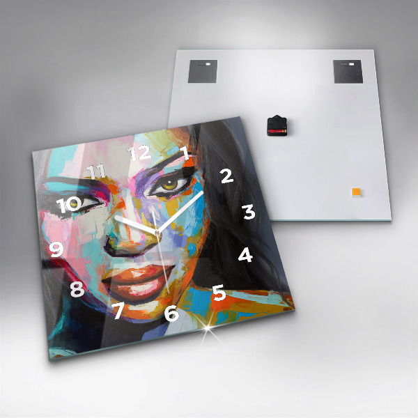 Wanduhr quadratisch Farbiges Gesicht einer Frau