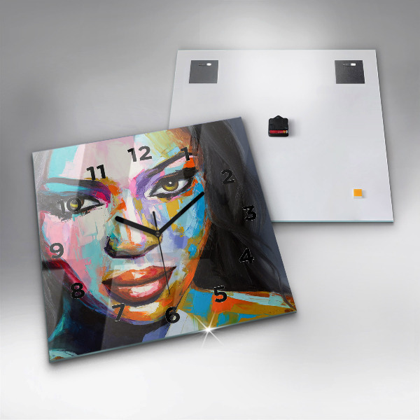 Wanduhr quadratisch Farbiges Gesicht einer Frau