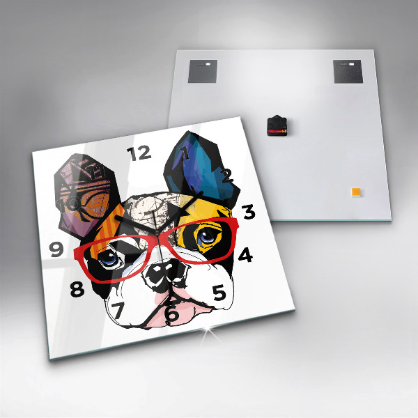 Wanduhr quadratisch Französische Bulldogge mit Brille