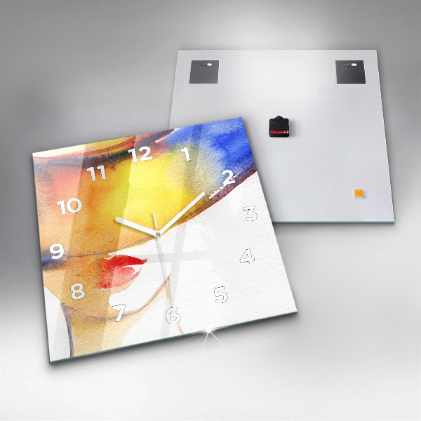 Wanduhr modern quadratisch Frau mit Hut