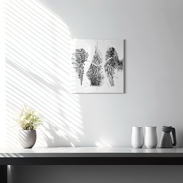 Wanduhr quadratisch Flügel eines Engels