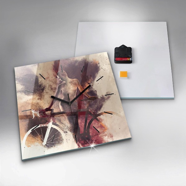 Wanduhr modern quadratisch Frau und Fahrrad