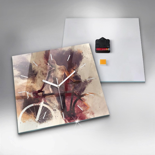 Wanduhr modern quadratisch Frau und Fahrrad