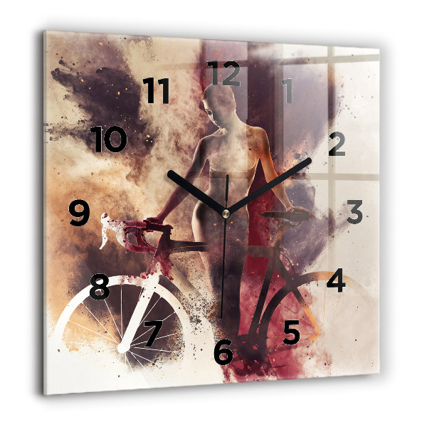Wanduhr modern quadratisch Frau und Fahrrad