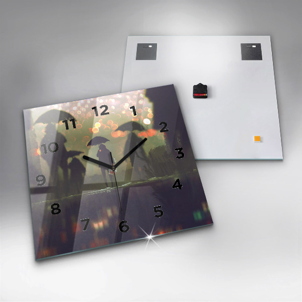 Wanduhr modern quadratisch Menschen mit Regenschirmen