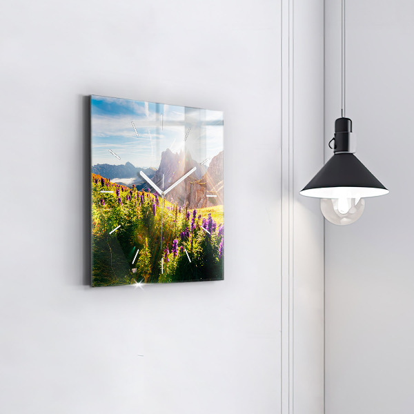 Wanduhr quadratisch Lavendelwiese