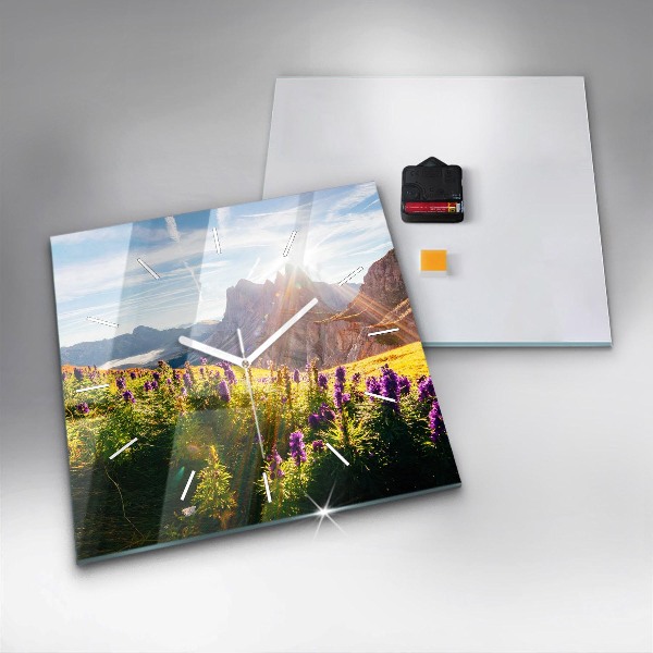 Wanduhr quadratisch Lavendelwiese