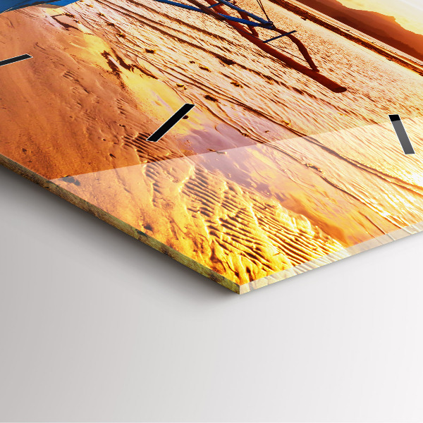 Wanduhr modern quadratisch Boot und Sonnenuntergang