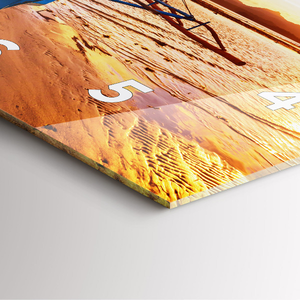 Wanduhr modern quadratisch Boot und Sonnenuntergang