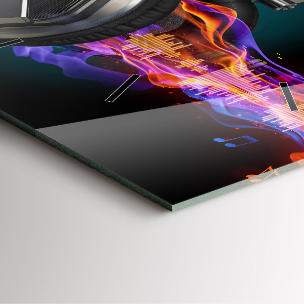 Wanduhr modern quadratisch Kopfhörer und Schallwellen