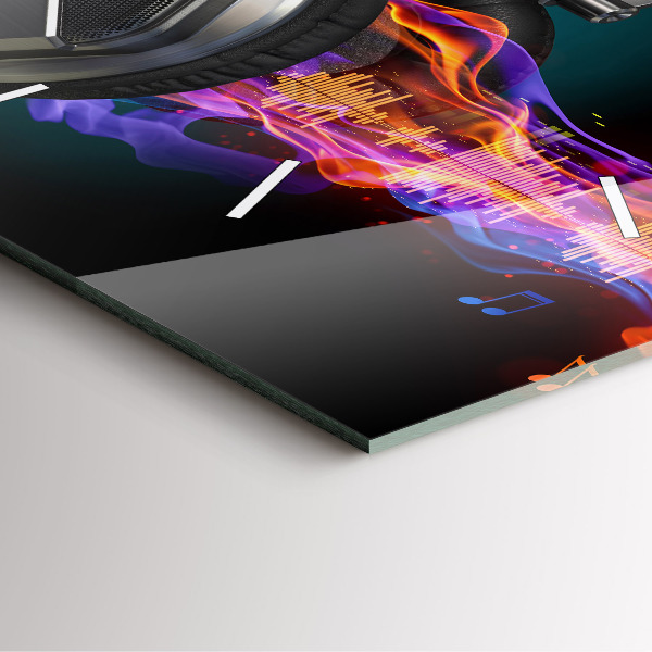 Wanduhr modern quadratisch Kopfhörer und Schallwellen