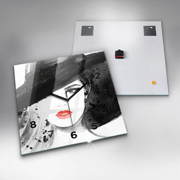 Wanduhr quadratisch mit motiv Frau mit Hut