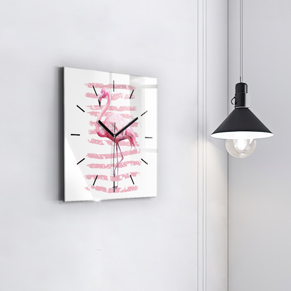 Wanduhr quadratisch Flamingo-Grafik