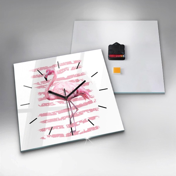 Wanduhr quadratisch Flamingo-Grafik