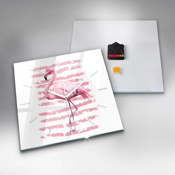 Wanduhr quadratisch Flamingo-Grafik