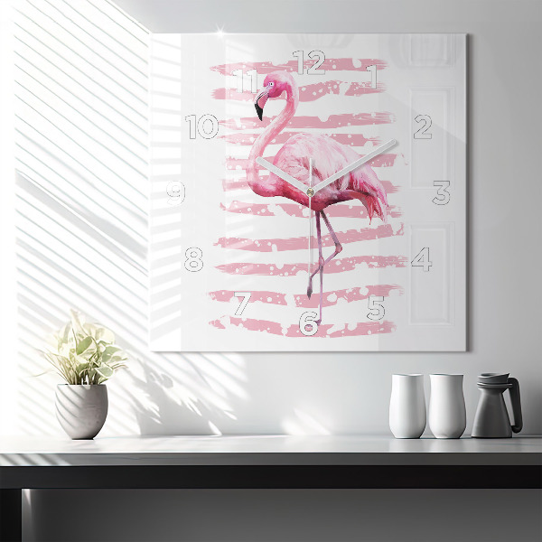 Wanduhr quadratisch Flamingo-Grafik