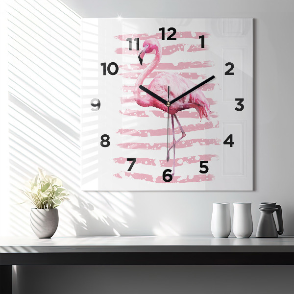 Wanduhr quadratisch Flamingo-Grafik