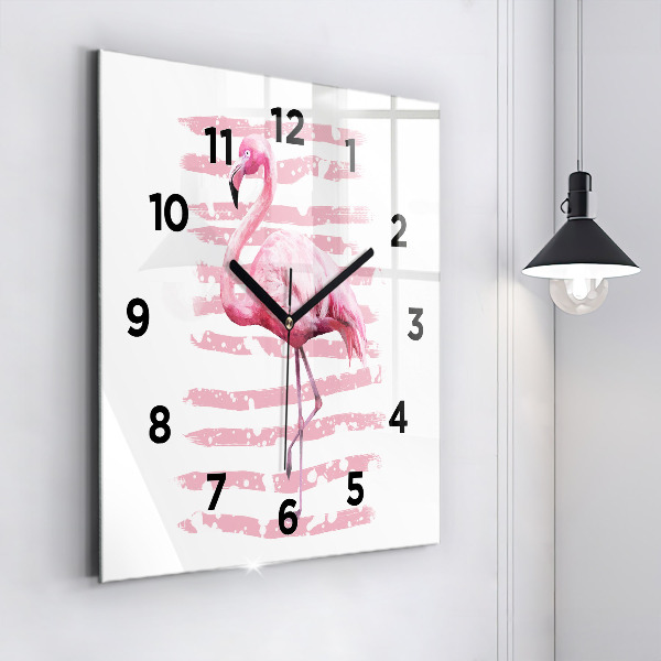 Wanduhr quadratisch Flamingo-Grafik
