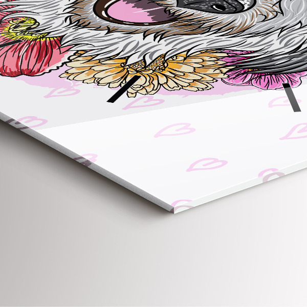 Wanduhr modern quadratisch Glücklicher Hund in Blumen