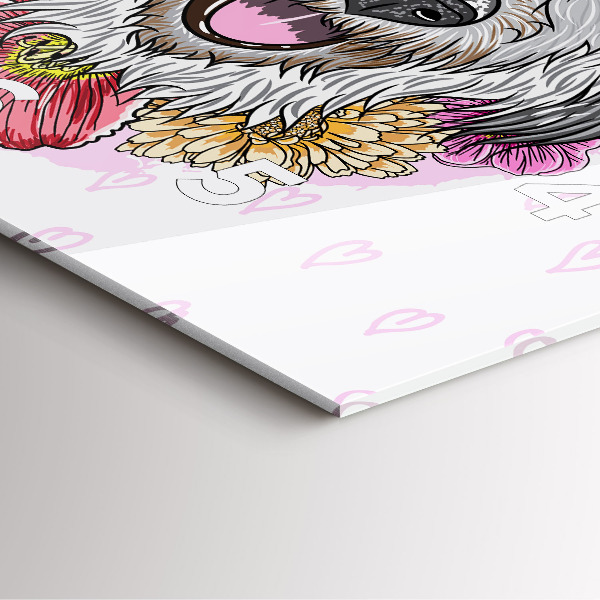 Wanduhr modern quadratisch Glücklicher Hund in Blumen