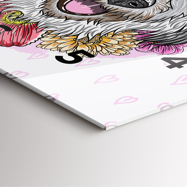 Wanduhr modern quadratisch Glücklicher Hund in Blumen