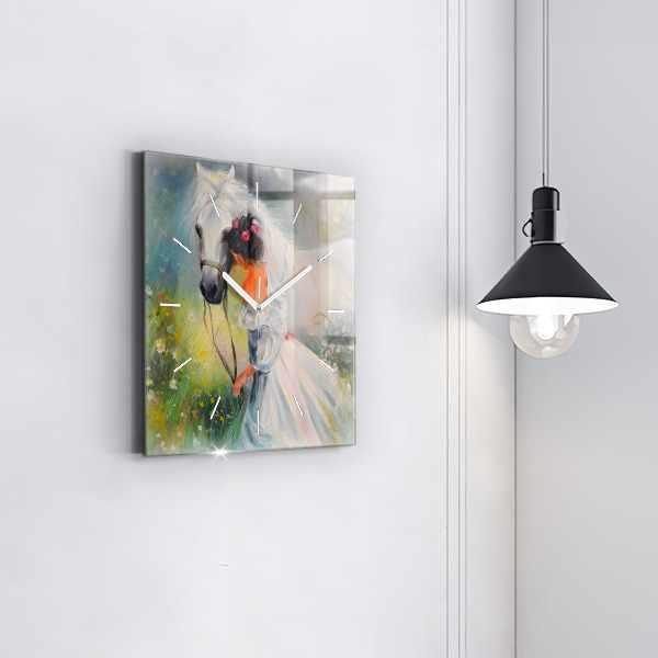Wanduhr quadratisch mit motiv Schöne Frau mit Pferd