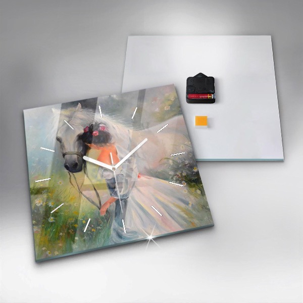 Wanduhr quadratisch mit motiv Schöne Frau mit Pferd