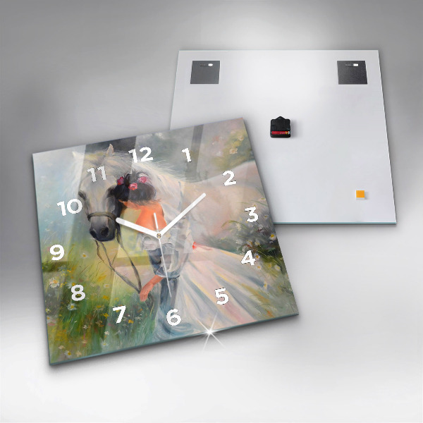 Wanduhr quadratisch mit motiv Schöne Frau mit Pferd