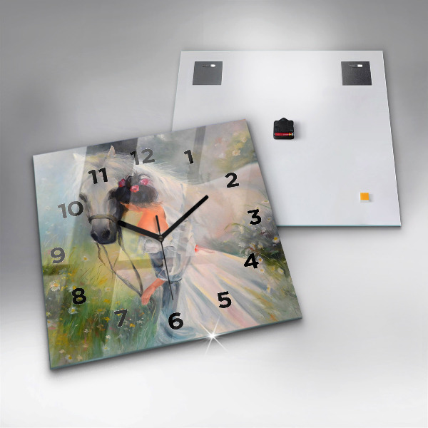 Wanduhr quadratisch mit motiv Schöne Frau mit Pferd