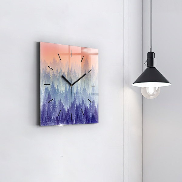 Wanduhr quadratisch Wald im Nebel