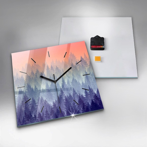 Wanduhr quadratisch Wald im Nebel