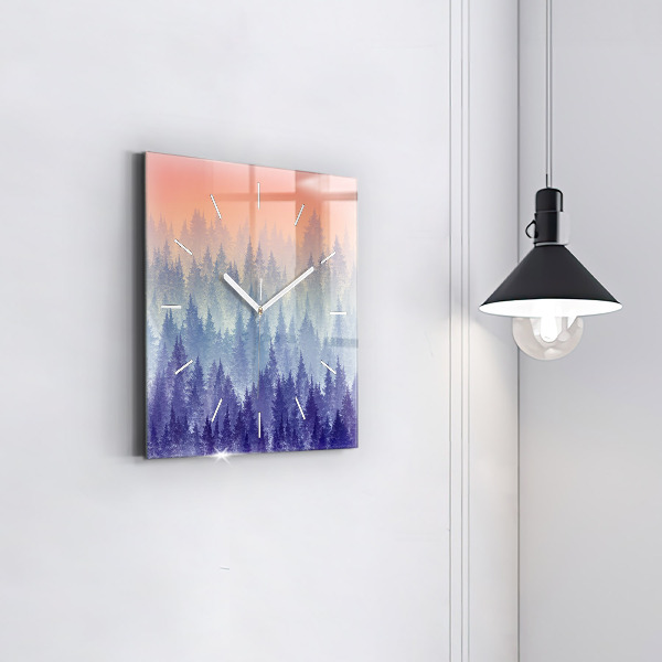 Wanduhr quadratisch Wald im Nebel
