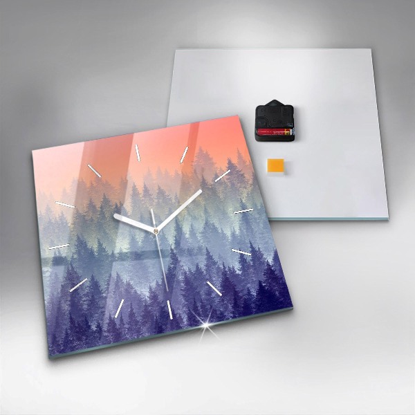 Wanduhr quadratisch Wald im Nebel