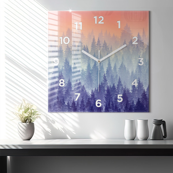 Wanduhr quadratisch Wald im Nebel