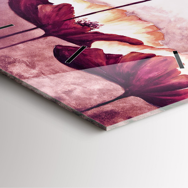 Wanduhr modern quadratisch Blumen Blühender Mohn