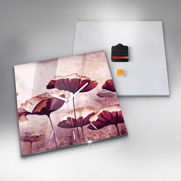 Wanduhr modern quadratisch Blumen Blühender Mohn