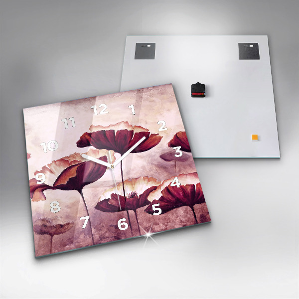Wanduhr modern quadratisch Blumen Blühender Mohn
