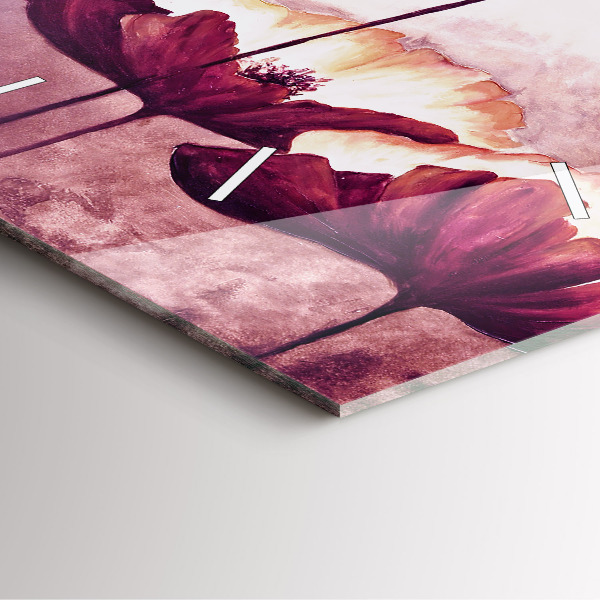 Wanduhr modern quadratisch Blumen Blühender Mohn