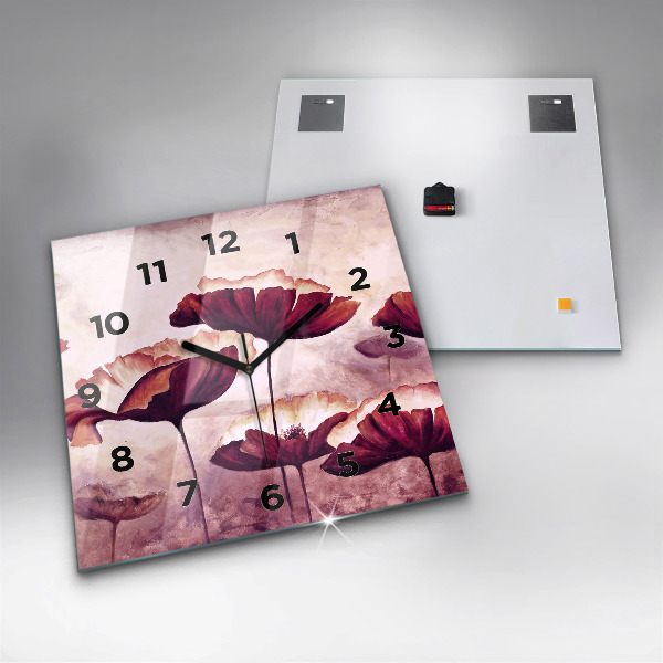 Wanduhr modern quadratisch Blumen Blühender Mohn