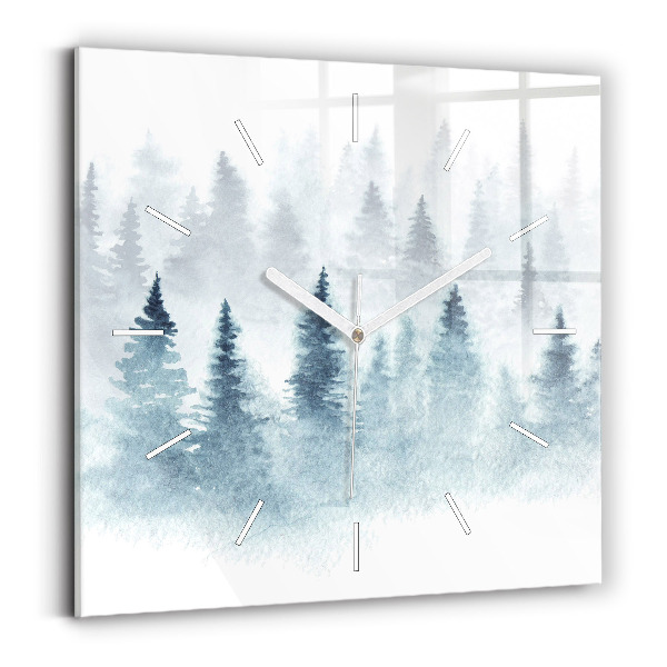 Wanduhr quadratisch Winterlicher Wald