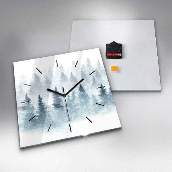 Wanduhr quadratisch Winterlicher Wald