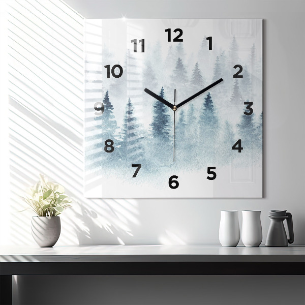 Wanduhr quadratisch Winterlicher Wald
