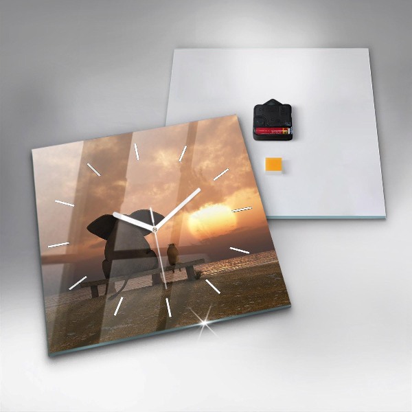 Wanduhr quadratisch mit motiv Tiere im Sonnenuntergang