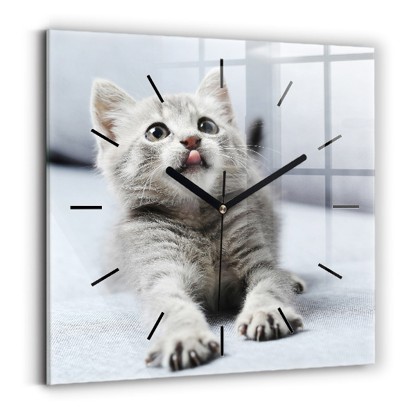 Wanduhr quadratisch Katze auf dem Sofa