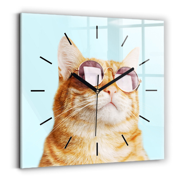 Wanduhr quadratisch Lustige Katze mit Brille