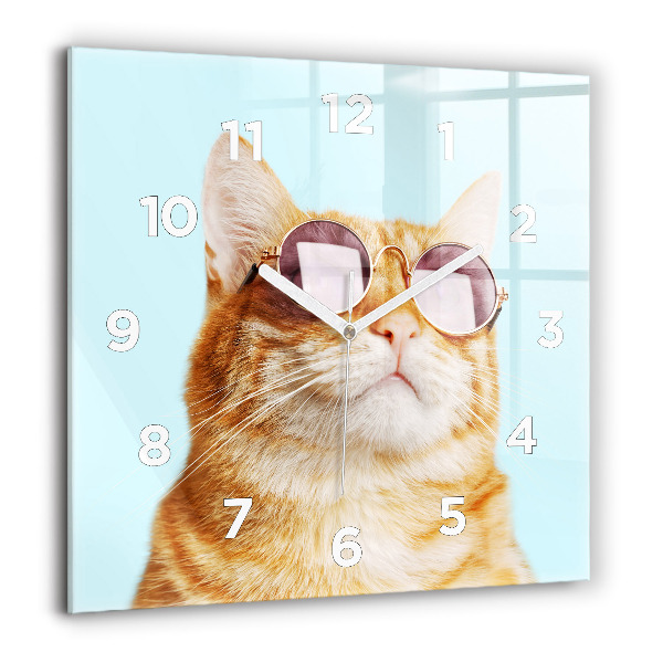 Wanduhr quadratisch Lustige Katze mit Brille