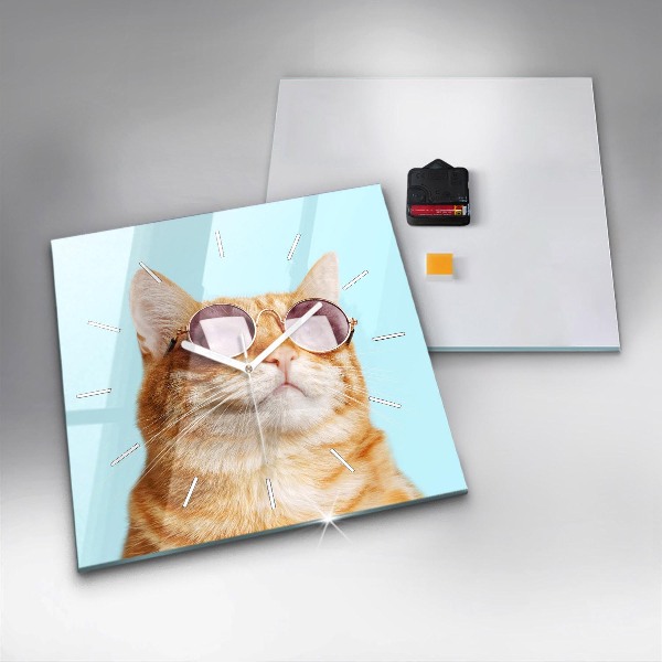 Wanduhr quadratisch Lustige Katze mit Brille
