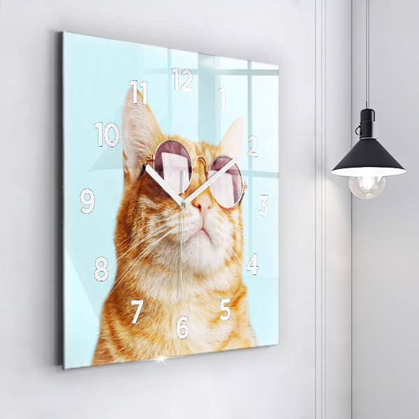 Wanduhr quadratisch Lustige Katze mit Brille