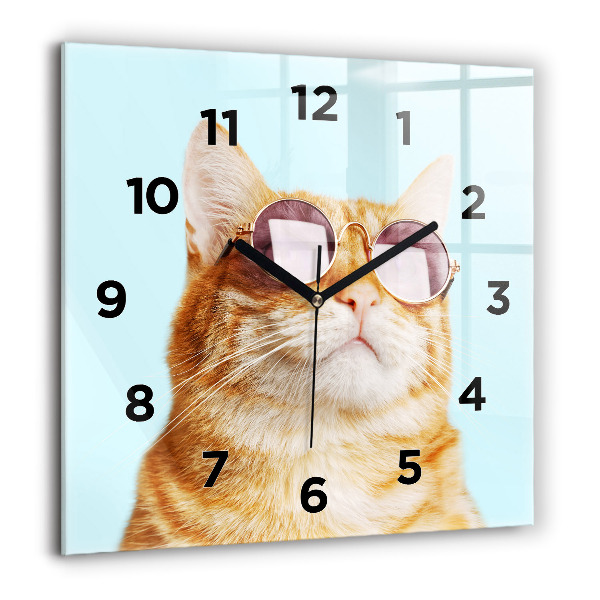 Wanduhr quadratisch Lustige Katze mit Brille