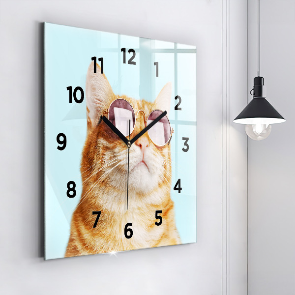 Wanduhr quadratisch Lustige Katze mit Brille